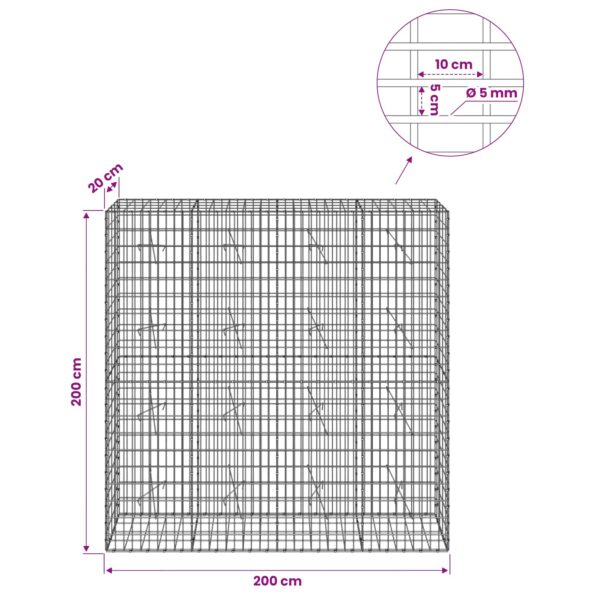 vidaXL Gabión s drôtom 5 mm a sieťou 5x10 cm 200x20x200 cm – Obrázok 6