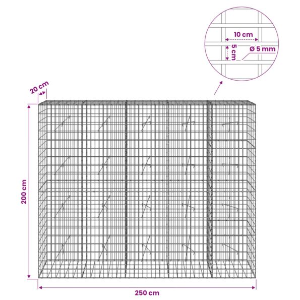 vidaXL Gabión s drôtom 5 mm a sieťou 5x10 cm 250x20x200 cm – Obrázok 6