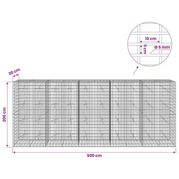 vidaXL Gabión s drôtom 5 mm a sieťou 5x10 cm 500x20x200 cm – Obrázok 6