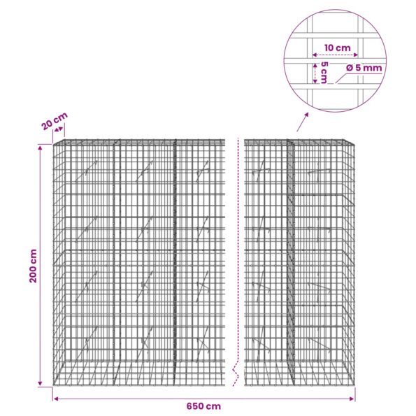 vidaXL Gabión s drôtom 5 mm a sieťou 5x10 cm 650x20x200 cm – Obrázok 6