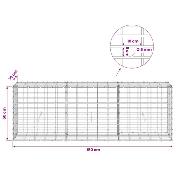 vidaXL Gabión s drôtom 5 mm a sieťou 5x10 cm 150x30x50 cm – Obrázok 6