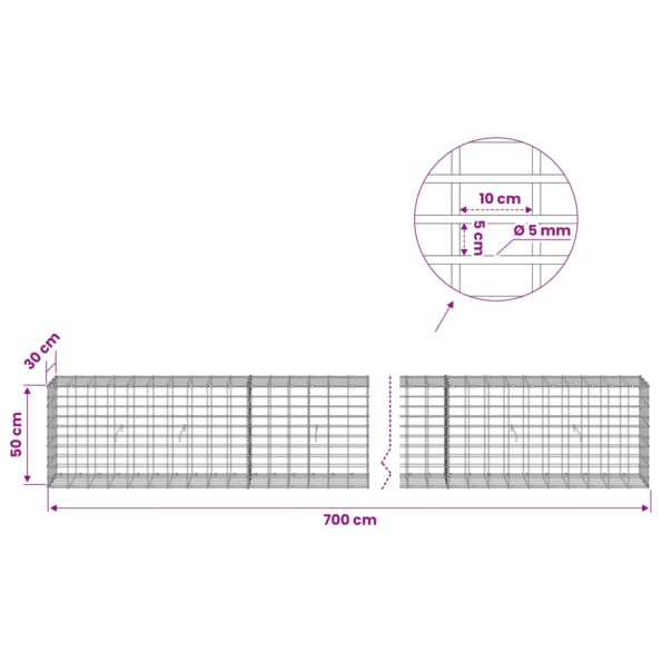 vidaXL Gabión s drôtom 5 mm a sieťou 5x10 cm 700x30x50 cm – Obrázok 6