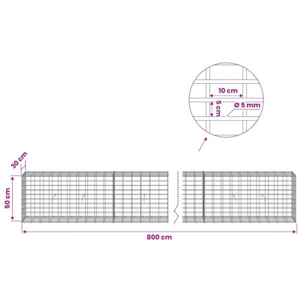 vidaXL Gabión s drôtom 5 mm a sieťou 5x10 cm 800x30x50 cm – Obrázok 6