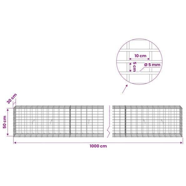 vidaXL Gabión s drôtom 5 mm a sieťou 5x10 cm 1000x30x50 cm – Obrázok 6
