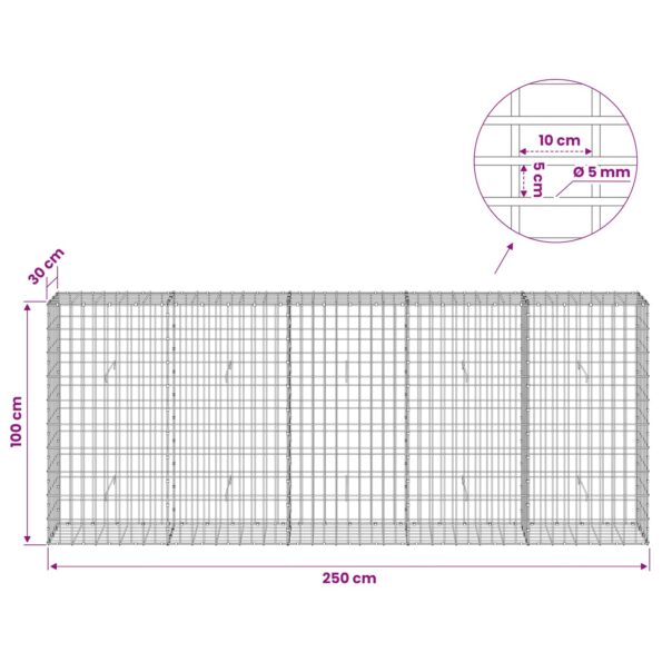 vidaXL Gabión s drôtom 5 mm a sieťou 5x10 cm 250x30x100 cm – Obrázok 6
