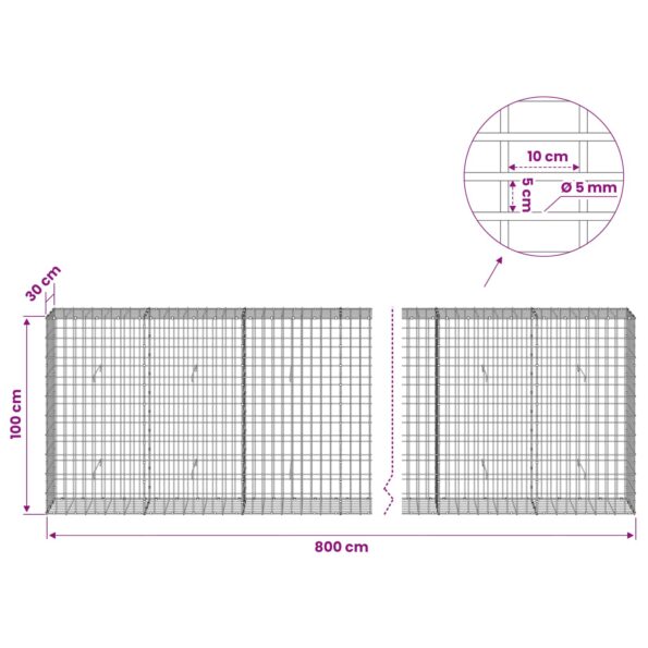 vidaXL Gabión s drôtom 5 mm a sieťou 5x10 cm 800x30x100 cm – Obrázok 6
