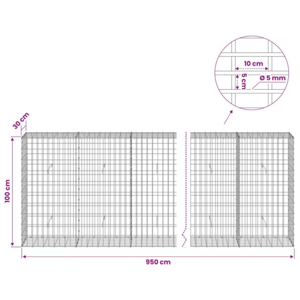 vidaXL Gabión s drôtom 5 mm a sieťou 5x10 cm 950x30x100 cm – Obrázok 6