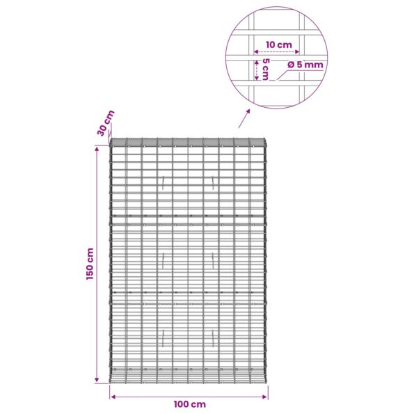 vidaXL Gabión s drôtom 5 mm a sieťou 5x10 cm 100x30x150 cm – Obrázok 6
