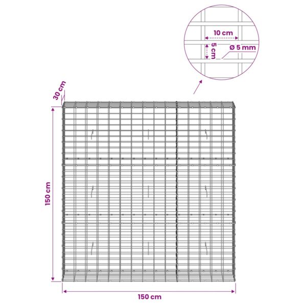 vidaXL Gabión s drôtom 5 mm a sieťou 5x10 cm 150x30x150 cm – Obrázok 6