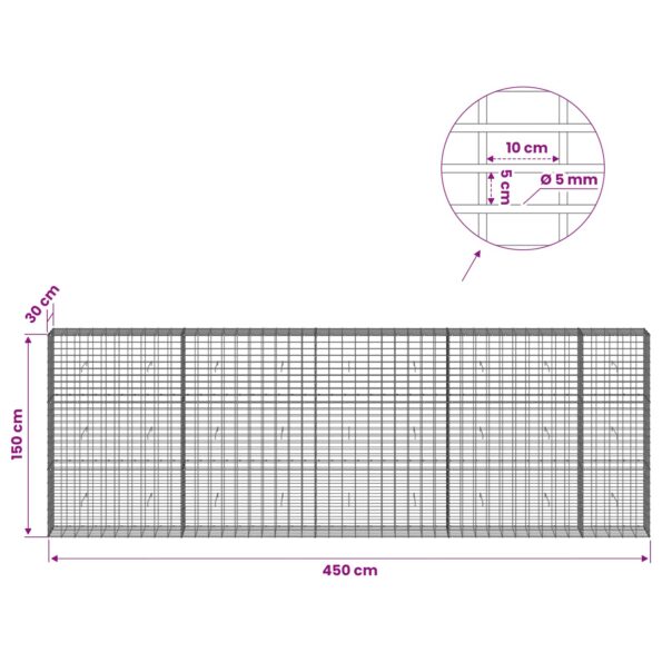 vidaXL Gabión s drôtom 5 mm a sieťou 5x10 cm 450x30x150 cm – Obrázok 6