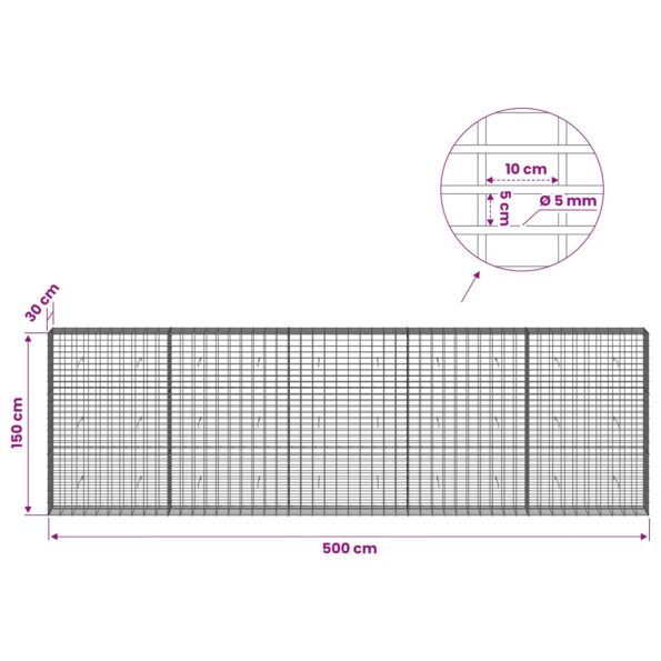 vidaXL Gabión s drôtom 5 mm a sieťou 5x10 cm 500x30x150 cm – Obrázok 6