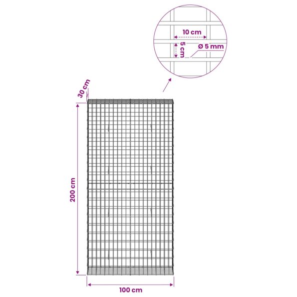 vidaXL Gabión s drôtom 5 mm a sieťou 5x10 cm 100x30x200 cm – Obrázok 6