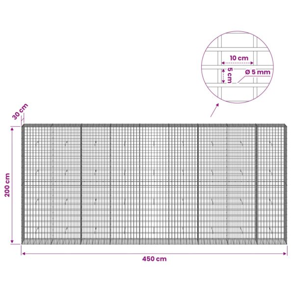 vidaXL Gabión s drôtom 5 mm a sieťou 5x10 cm 450x30x200 cm – Obrázok 6