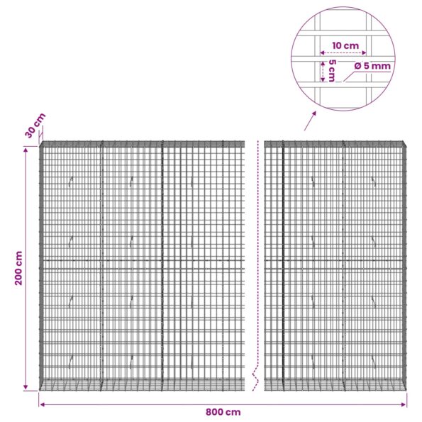 vidaXL Gabión s drôtom 5 mm a sieťou 5x10 cm 800x30x200 cm – Obrázok 6