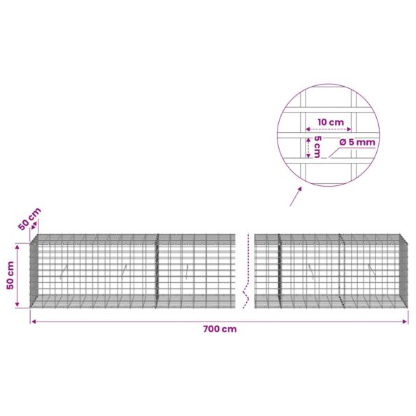 vidaXL Gabión s drôtom 5 mm a sieťou 5x10 cm 700x50x50 cm – Obrázok 6