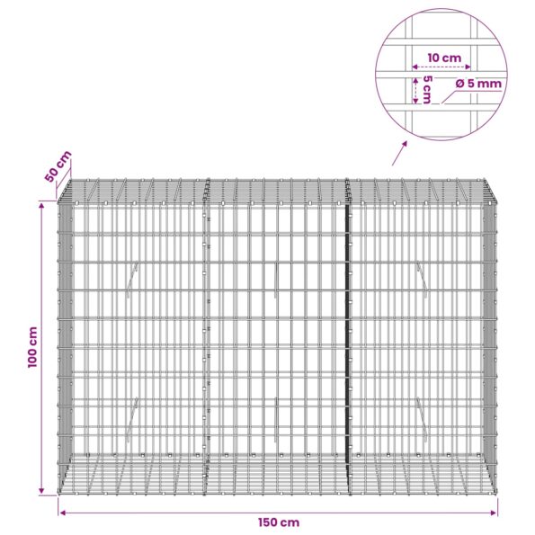 vidaXL Gabión s drôtom 5 mm a sieťou 5x10 cm 150x50x100 cm – Obrázok 6