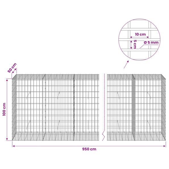 vidaXL Gabión s drôtom 5 mm a sieťou 5x10 cm 950x50x100 cm – Obrázok 6