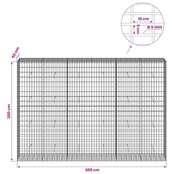 vidaXL Gabión s drôtom 5 mm a sieťou 5x10 cm 300x50x200 cm – Obrázok 6