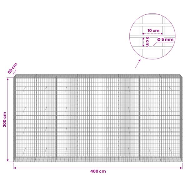 vidaXL Gabión s drôtom 5 mm a sieťou 5x10 cm 400x50x200 cm – Obrázok 6