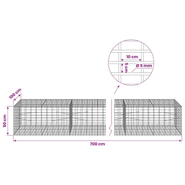 vidaXL Gabión s drôtom 5 mm a sieťou 5x10 cm 700x100x50 cm – Obrázok 6