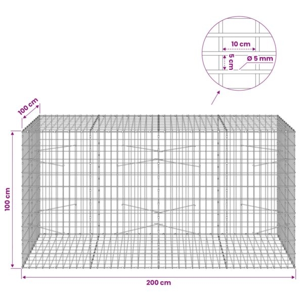 vidaXL Gabión s drôtom 5 mm a sieťou 5x10 cm 200x100x100 cm – Obrázok 6
