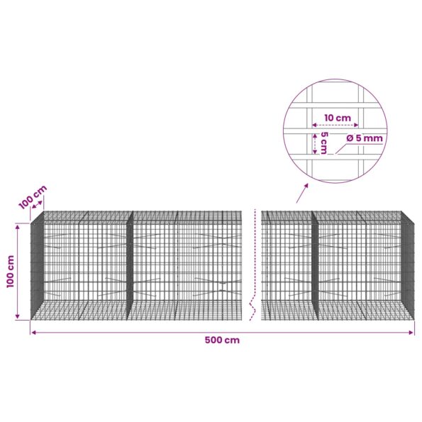 vidaXL Gabión s drôtom 5 mm a sieťou 5x10 cm 500x100x100 cm – Obrázok 6