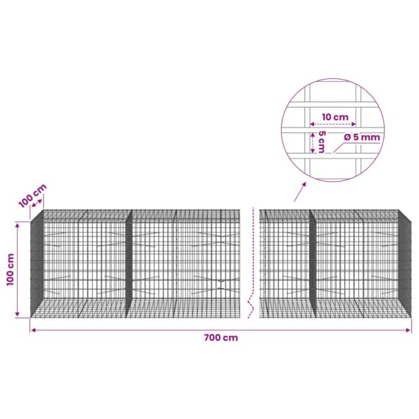 vidaXL Gabión s drôtom 5 mm a sieťou 5x10 cm 700x100x100 cm – Obrázok 6