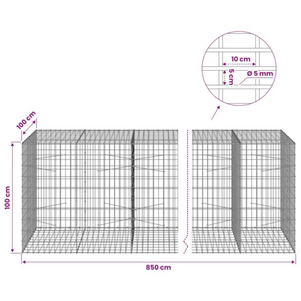 vidaXL Gabión s drôtom 5 mm a sieťou 5x10 cm 850x100x100 cm – Obrázok 6