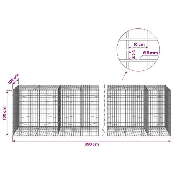 vidaXL Gabión s drôtom 5 mm a sieťou 5x10 cm 950x100x100 cm – Obrázok 6