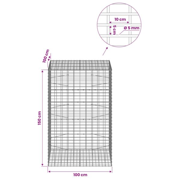 vidaXL Gabión s drôtom 5 mm a sieťou 5x10 cm 100x100x150 cm – Obrázok 6