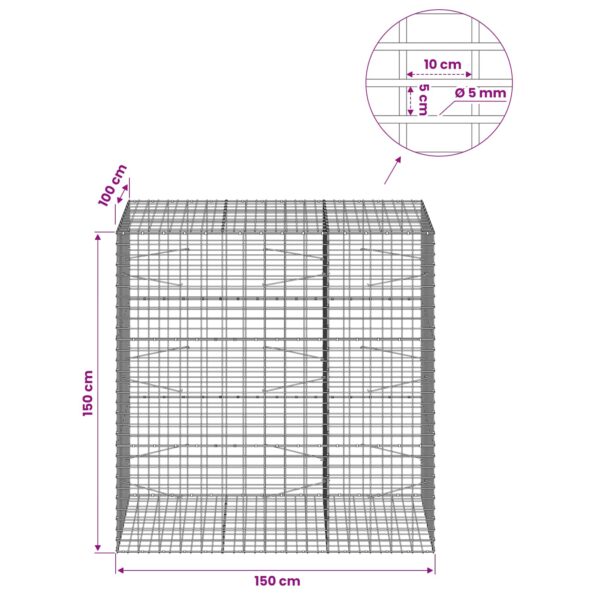 vidaXL Gabión s drôtom 5 mm a sieťou 5x10 cm 150x100x150 cm – Obrázok 6