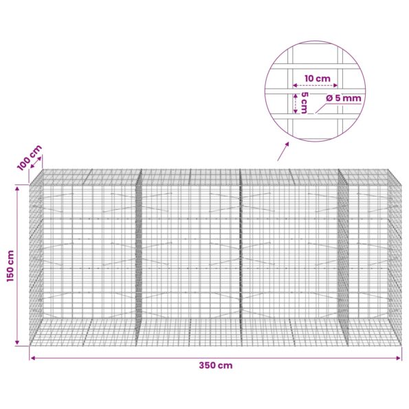 vidaXL Gabión s drôtom 5 mm a sieťou 5x10 cm 350x100x150 cm – Obrázok 6