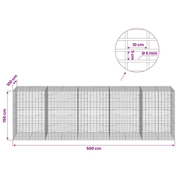 vidaXL Gabión s drôtom 5 mm a sieťou 5x10 cm 500x100x150 cm – Obrázok 6