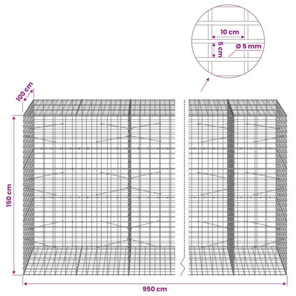 vidaXL Gabión s drôtom 5 mm a sieťou 5x10 cm 950x100x150 cm – Obrázok 6