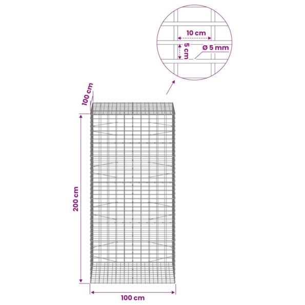 vidaXL Gabión s drôtom 5 mm a sieťou 5x10 cm 100x100x200 cm – Obrázok 6
