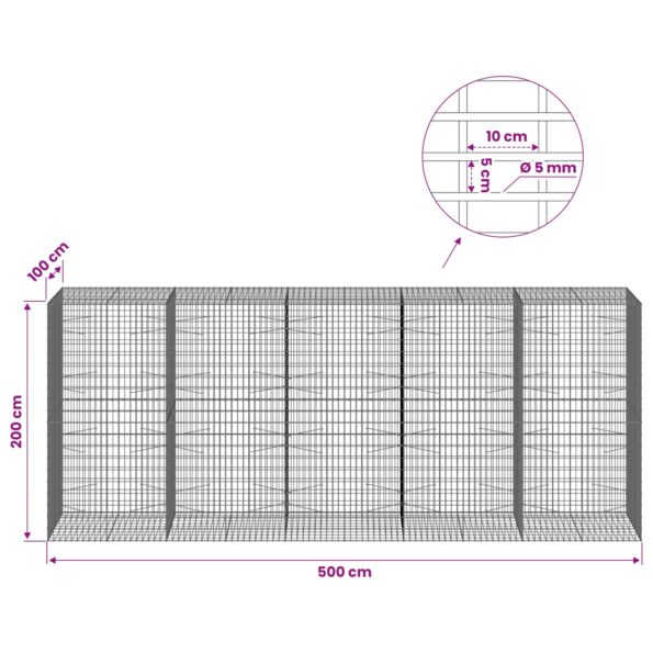 vidaXL Gabión s drôtom 5 mm a sieťou 5x10 cm 500x100x200 cm – Obrázok 6