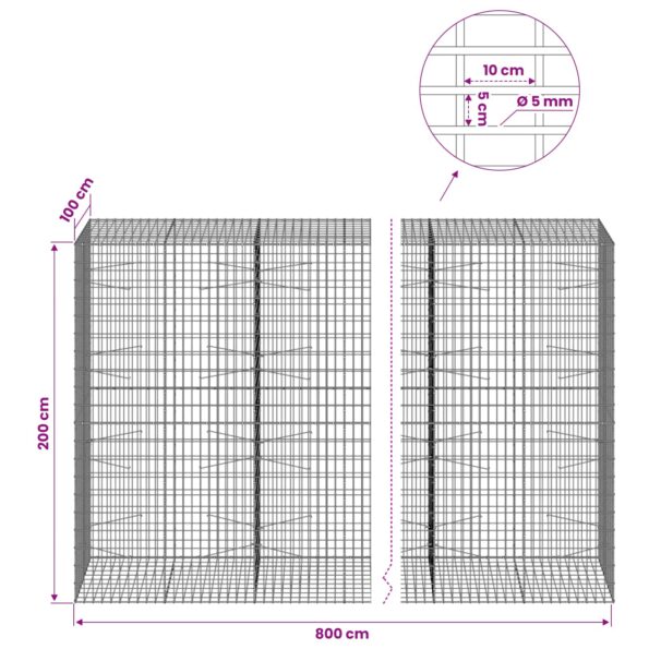 vidaXL Gabión s drôtom 5 mm a sieťou 5x10 cm 800x100x200 cm – Obrázok 6