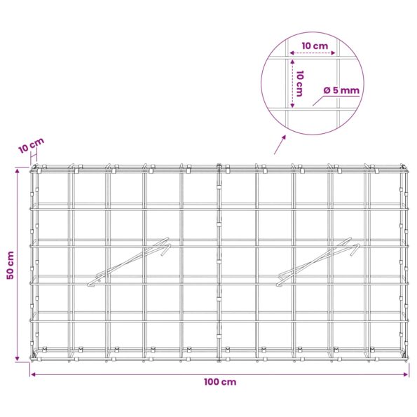 vidaXL Gabión s drôtom 5 mm a sieťou 10x10 cm 100x10x50 cm – Obrázok 6