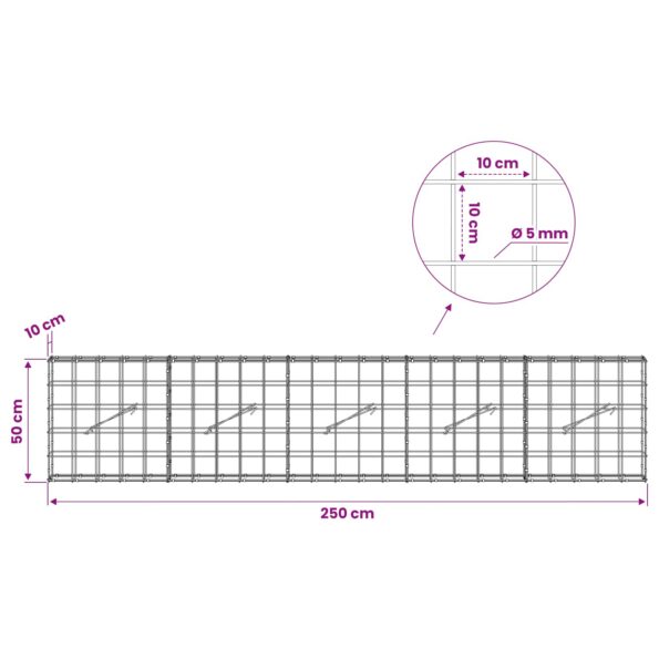 vidaXL Gabión s drôtom 5 mm a sieťou 10x10 cm 250x10x50 cm – Obrázok 6