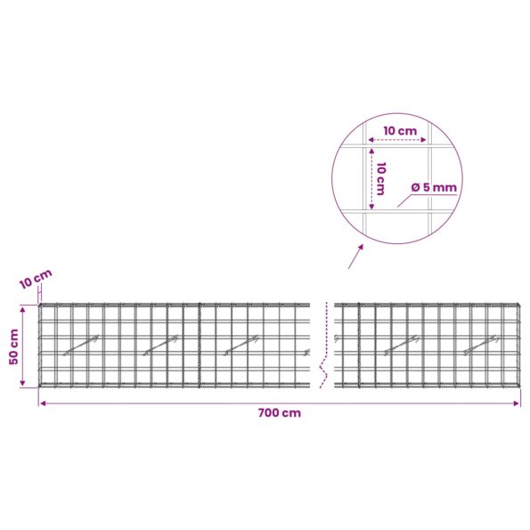 vidaXL Gabión s drôtom 5 mm a sieťou 10x10 cm 700x10x50 cm – Obrázok 6