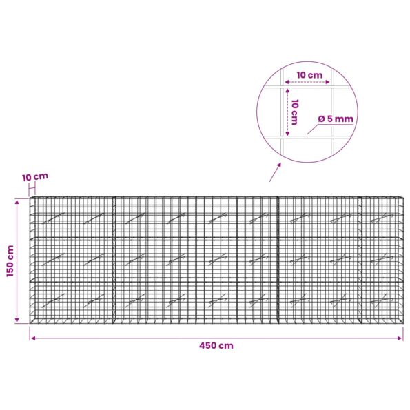 vidaXL Gabión s drôtom 5 mm a sieťou 10x10 cm 450x10x150 cm – Obrázok 6