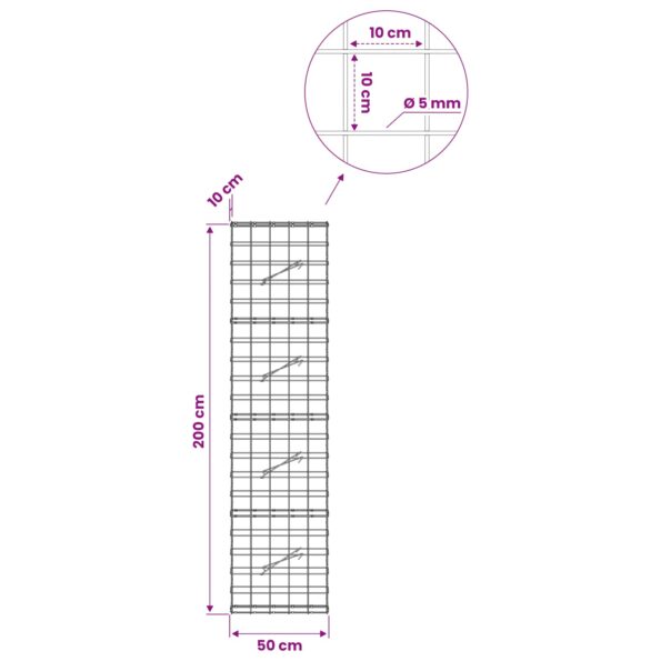 vidaXL Gabión s drôtom 5 mm a sieťou 10x10 cm 50x10x200 cm – Obrázok 6