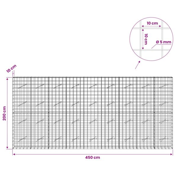 vidaXL Gabión s drôtom 5 mm a sieťou 10x10 cm 450x10x200 cm – Obrázok 6