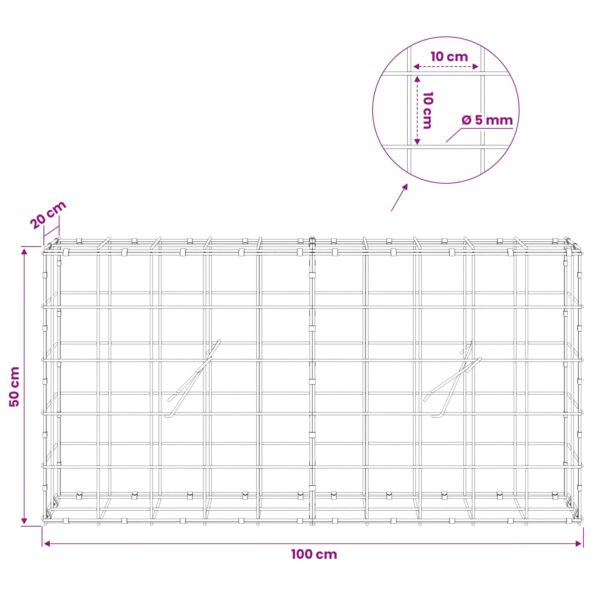 vidaXL Gabión s drôtom 5 mm a sieťou 10x10 cm 100x20x50 cm – Obrázok 6