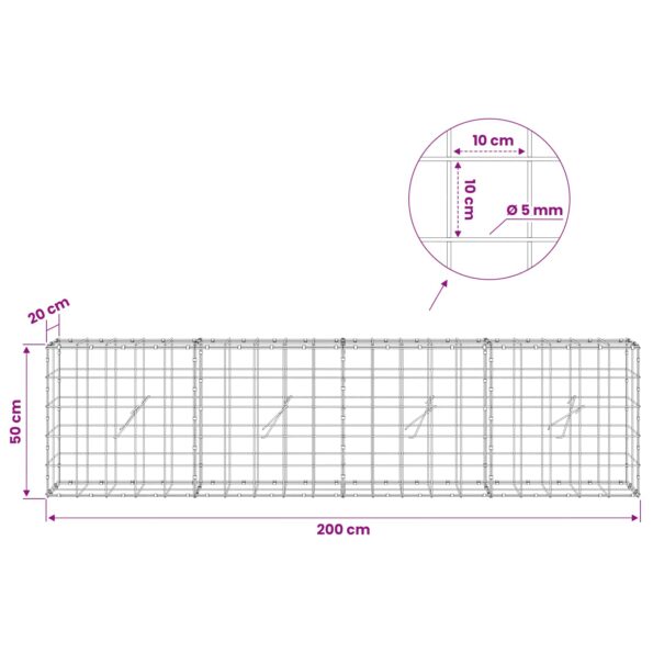 vidaXL Gabión s drôtom 5 mm a sieťou 10x10 cm 200x20x50 cm – Obrázok 6