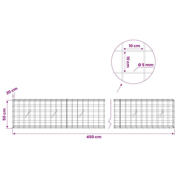 vidaXL Gabión s drôtom 5 mm a sieťou 10x10 cm 450x20x50 cm – Obrázok 6