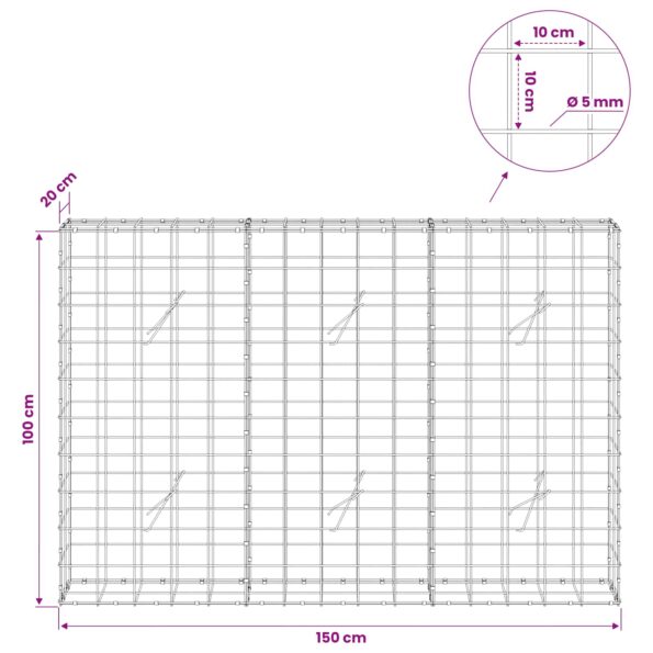 vidaXL Gabión s drôtom 5 mm a sieťou 10x10 cm 150x20x100 cm – Obrázok 6