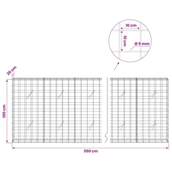 vidaXL Gabión s drôtom 5 mm a sieťou 10x10 cm 350x20x100 cm – Obrázok 6