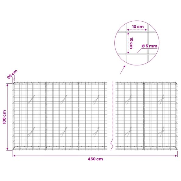 vidaXL Gabión s drôtom 5 mm a sieťou 10x10 cm 450x20x100 cm – Obrázok 6
