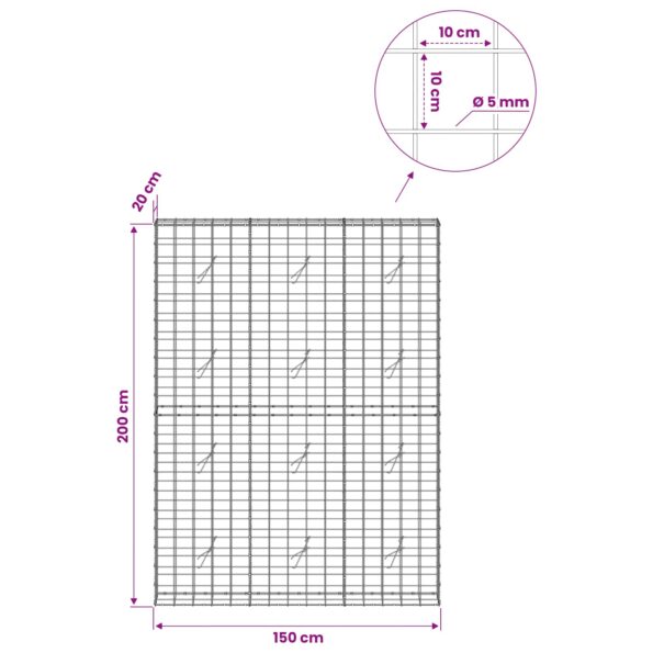 vidaXL Gabión s drôtom 5 mm a sieťou 10x10 cm 150x20x200 cm – Obrázok 6